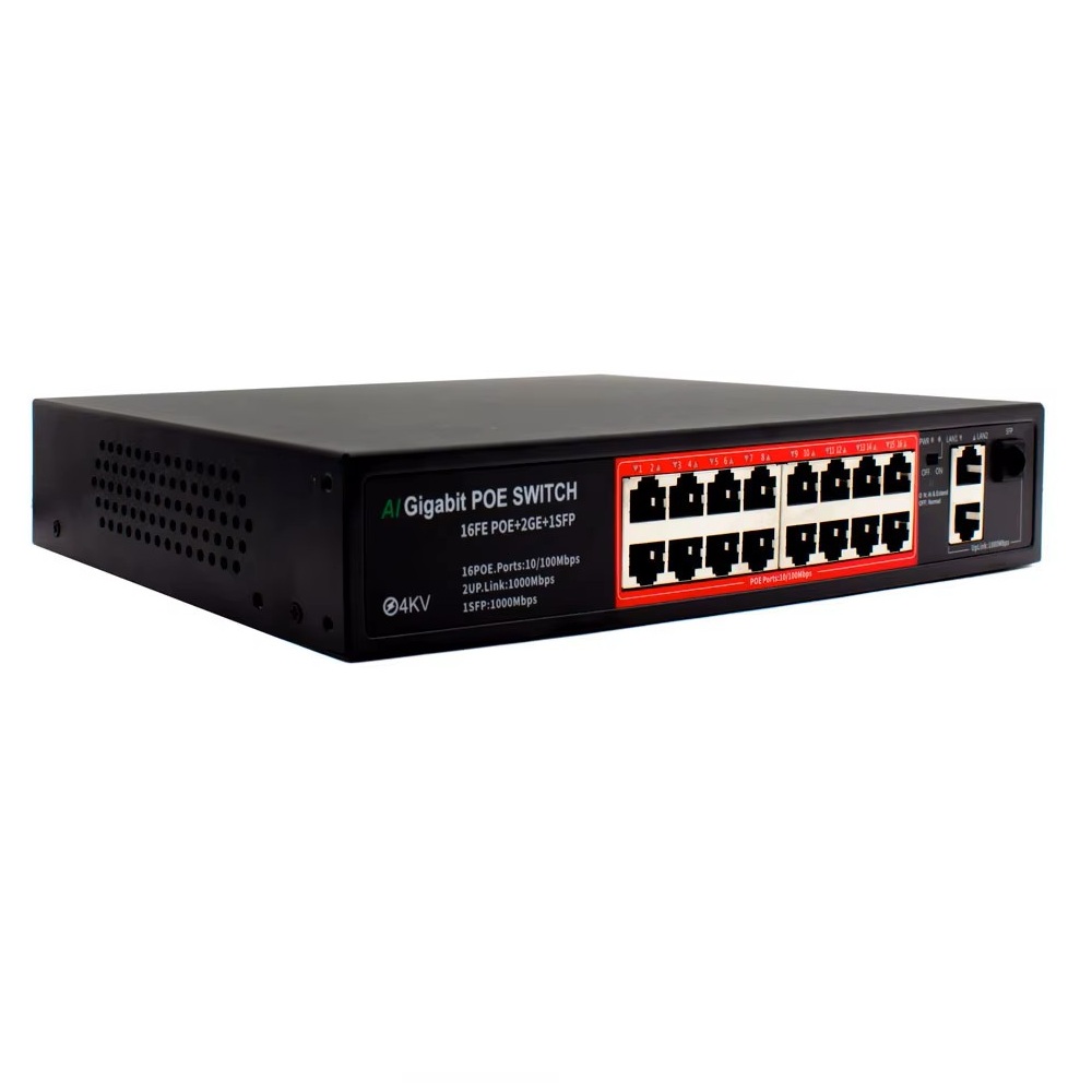 POE Switch POE316G 18portů RJ45 (16*PoE 100Mbps +2*uplink 100/1000Mbps) IEEE 802.3 af/at - Rack mount - 2390 Kč