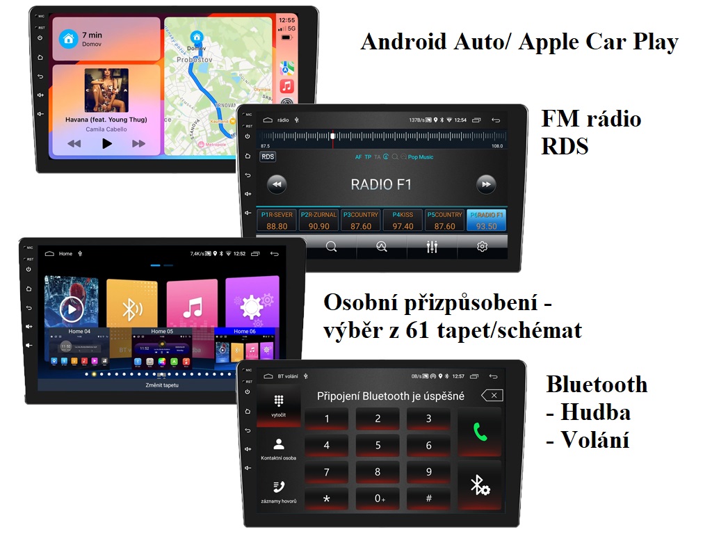 2DIN Autorádio 10,1" LCD A3196 2GB+32GB Android 13