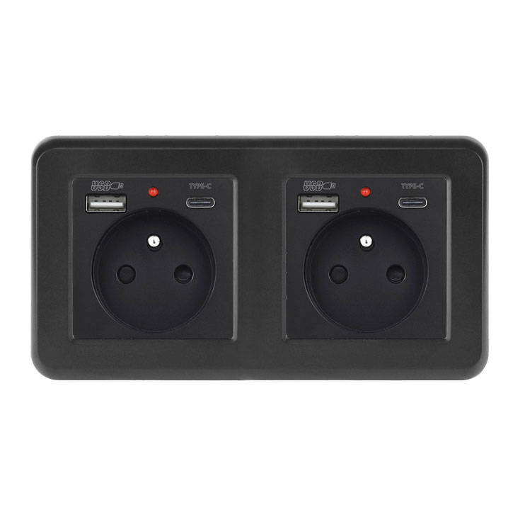 UNIC Elektrick zsuvka 2x (230V+USB+USB C 5V/2,1A) plast ern v rmeku 153mm