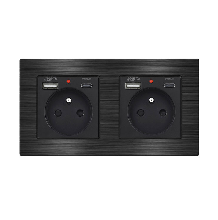 UNIC Elektrick zsuvka 2x (230V+USB+USB C 5V/2,1A) v rmeku 153mm slitina hlinku ern