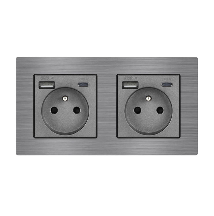 UNIC Elektrick zsuvka 2x (230V+USB+USB C 5V/2,1A) rychl nabjen, v rmeku 153mm, slitina hlinku ed