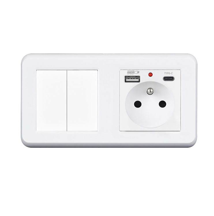 UNIC Elektrick zsuvka (230V+USB+USBc 5V) + dvojvypna lustrov sriov .5 v rmeku 153mm, plast bl