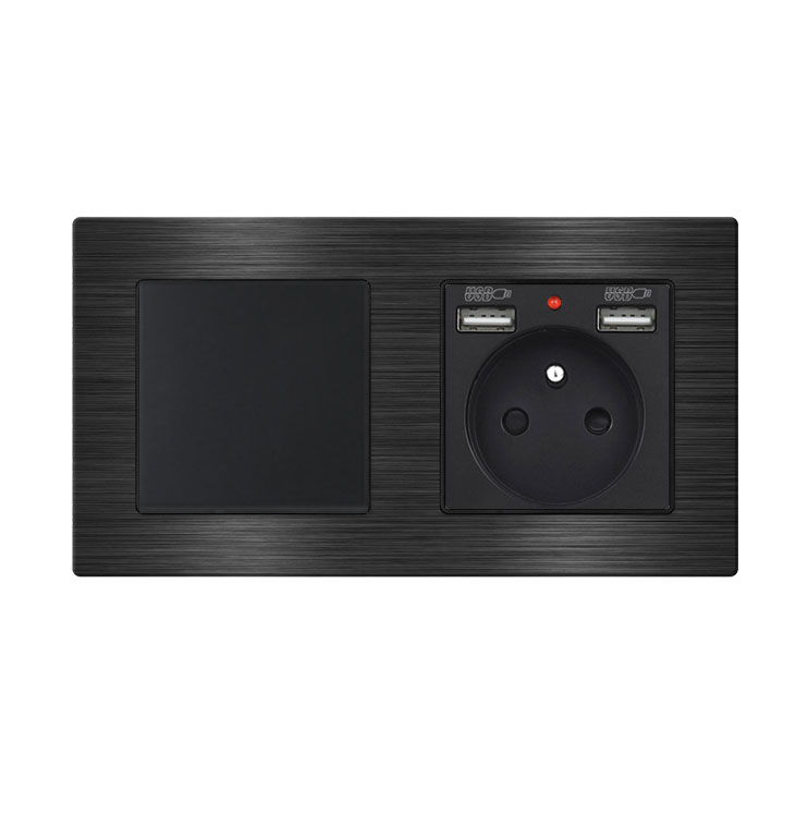 UNIC Elektrick zsuvka (230V+2xUSB 5V/2,1A) + vypna jednoplov .1 v rmeku 153mm, slitina hlinku ern