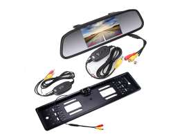 Parkovac set LCD 4,3" ve zptnm zrctku + kamera v podloce pro SPZ s LED psvitem - 99999 K