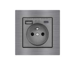 UNIC Elektrick zsuvka 230V+USB+USB C 5V Rychl nabjen, v rmeku 82mm, slitina hlinku ed - 337 K