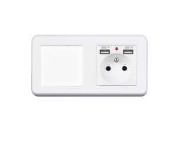 UNIC Elektrick zsuvka (230V+2xUSB 5V/2,1A) + vypna jednoplov .1 v rmeku 153mm, plast bl - 292 K