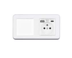 UNIC Elektrick zsuvka (230V+USB+USBc 5V Rychl nabjen) + vypna jednoplov .1 v rmeku 153mm, plast bl - 377 K
