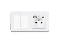 UNIC Elektrick zsuvka (230V+USB+USBc 5V) + dvojvypna lustrov sriov .5 v rmeku 153mm, plast bl - 348 K