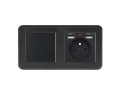 UNIC Elektrick zsuvka (230V+2xUSB 5V/2,1A) + vypna jednoplov .1 v rmeku 153mm, plast ern - 292 K