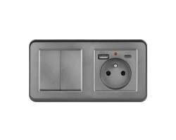 UNIC Elektrick zsuvka (230V+USB+USBc 5V) + dvojvypna lustrov sriov .5 v rmeku 153mm, plast ed - 308 K
