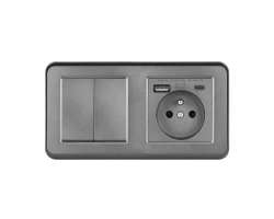 UNIC Elektrick zsuvka (230V+USB+USBc 5V Rychl nabjen) + dvojvypna lustrov sriov .5 v rmeku 153mm, plast ed - 378 K