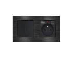 UNIC Elektrick zsuvka (230V+USB+USBc 5V) + dvojvypna lustrov sriov .5 v rmeku 153mm, slitina hlinku ern - 416 K