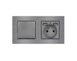 UNIC Elektrick zsuvka (230V+2xUSB 5V/2,1A) + vypna jednoplov .1 v rmeku 153mm, slitina hlinku ed - 339 K