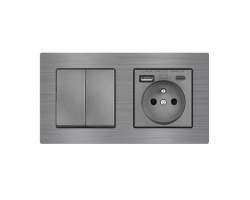 UNIC Elektrick zsuvka (230V+USB+USBc 5V Rychl nabjen) + dvojvypna lustrov sriov .5 v rmeku 153mm, slitina hlinku ed - 425 K