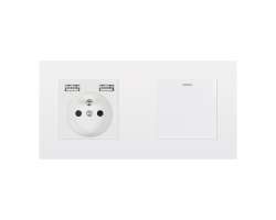 SRAN Elektrická zásuvka 230V+USB+USB 5V/2,1A + vypínač schodišťový/křížový v rámečku 172mm, plast bílý - 234 Kč