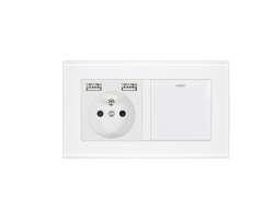 SRAN Elektrick zsuvka 230V+USB+USB 5V/2,1A + vypna schodiov/kov v rmeku 147mm, sklo bl - 236 K