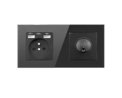 SRAN Elektrick zsuvka 230V+USB+USB 5V/2,1A + LED oton stmva  v rmeku 172mm, ern sklo - 326 K