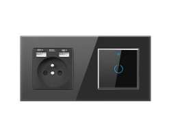 SRAN Elektrick zsuvka 230V+2*USB+Ai wifi vypna ern sklo - 560 K