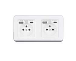 UNIC Elektrick zsuvka 2x (230V+USB+USB C 5V/2,1A) rychl nabjen, plast bl v rmeku 153mm - 596 K