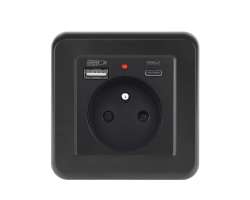 UNIC Elektrick zsuvka 230V+USB+USB C 5V/2,1A vetn rmeku, plast ern - 214 K