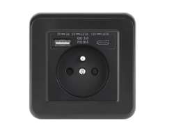 UNIC Elektrick zsuvka 230V+USB+USB C 5V Rychl nabjen, vetn rmeku, plast ern - 284 K