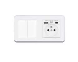 UNIC Elektrick zsuvka (230V+USB+USBc 5V Rychl nabjen) + dvojvypna lustrov sriov .5 v rmeku 153mm, plast bl - 397 K