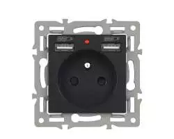 UNIC modul MDZ230VUSB25V Zásuvka 230V+2xUSB 5V/2,1A černá do rámečku 82mm - 188 Kč