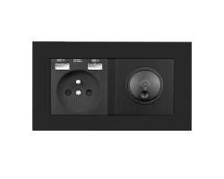 SRAN Elektrick zsuvka 230V+USB+USB 5V/2,1A + LED oton stmva 230V/1A  v rmeku 147mm, plast ern - 266 K