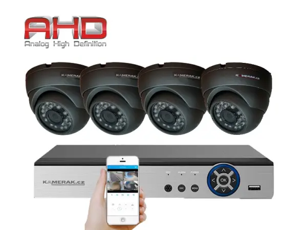 4 kamerovy ahd set he4-64e 5mpx dome kov, h.265,  cz menu