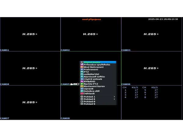 dvr 8ch xm-a108 5mpx (ahd,ip,analog) pro 8 ahd kamer, cz menu