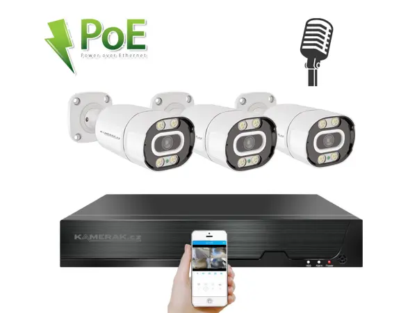 poe ip 3 kamerovy set xm-303b 4mpx, mikrofon, cz menu