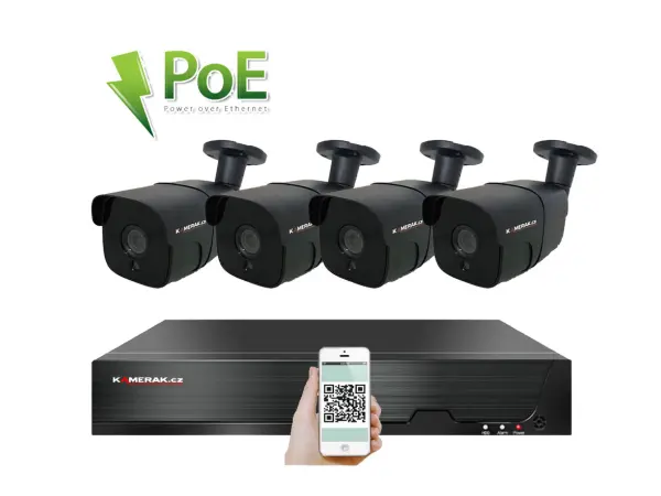 4k poe ip 4 kamerovy set xm-407d 8mpx, cz menu