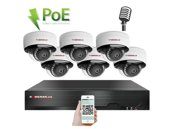 poe ip 6 kamerovy set xm-605b 4mpx, mikrofon, cz menu