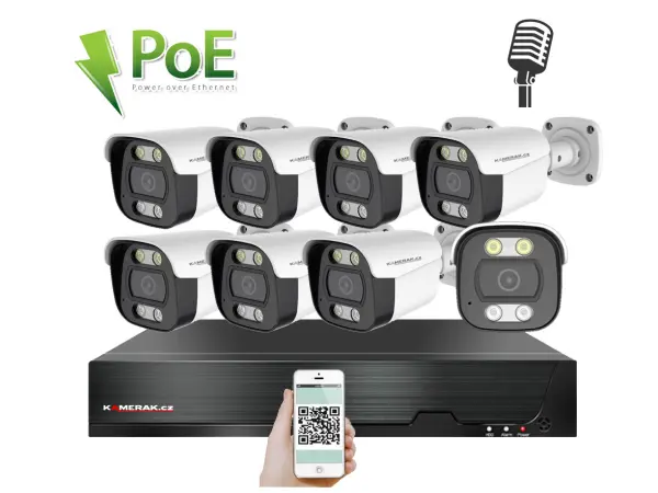 4k poe ip 8 kamerovy set xm-814d 8mpx, mikrofon, cz menu