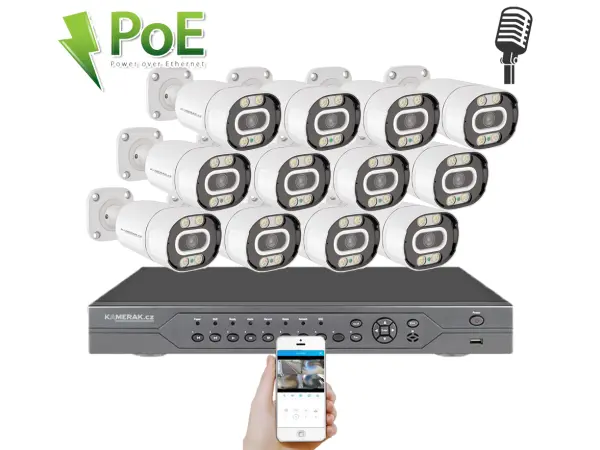 PoE IP 12 kamerov� set XM-1203B 4MPx, mikrofon, CZ menu