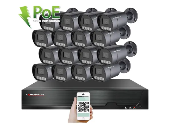 PoE IP 16 kamerový set XM-1611B 4MPx, mikrofon, CZ menu