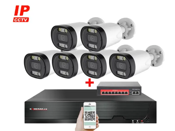 IP 6 kamerov� set  s extern�m PoE XM-613B-Ext. 4MPx, CZ menu