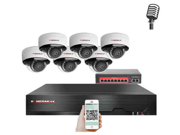 IP 6 kamerový set  s externím PoE XM-605B-Ext. 4MPx, CZ menu