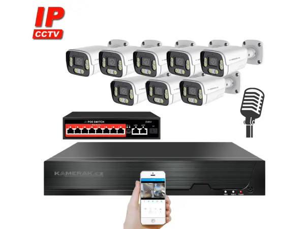 4k ip 8 kamerovy set s externim poe xm-806d-ext. 8mpx, mikrofon, cz menu