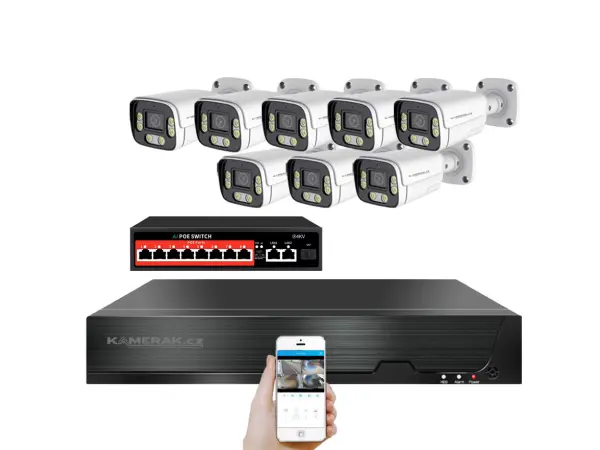 4k ip 8 kamerovy set s externim poe xm-806d-ext. 8mpx, mikrofon, cz menu