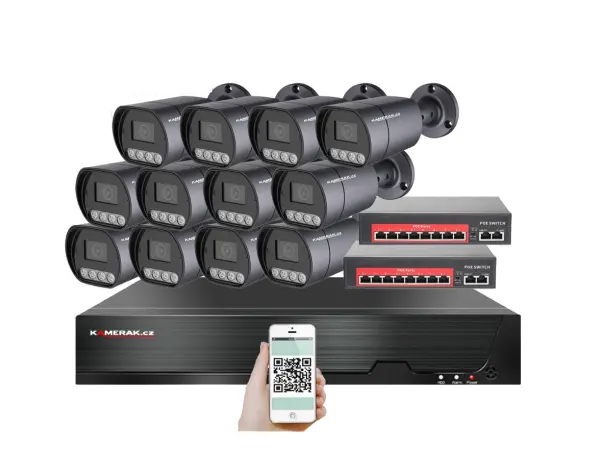 ip 12 kamerovy set s externim poe xm-1210b-ext. 4mpx, mikrofon, cz menu