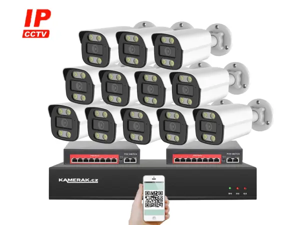 IP 12 kamerov� set s extern�m PoE XM-1214B-Ext. 4MPx, CZ menu