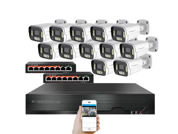 4k ip 12 kamerovy set s externim poe xm-1206d-ext. 8mpx, mikrofon, cz menu