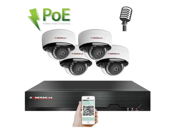 PoE IP 4 kamerov� set XM-405B 4MPx, mikrofon, CZ menu