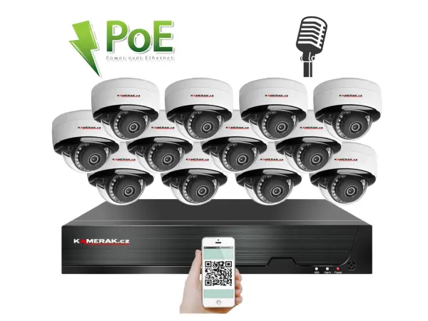 4k poe ip 12 kamerovy set xm-1205d 8mpx, mikrofon, cz menu
