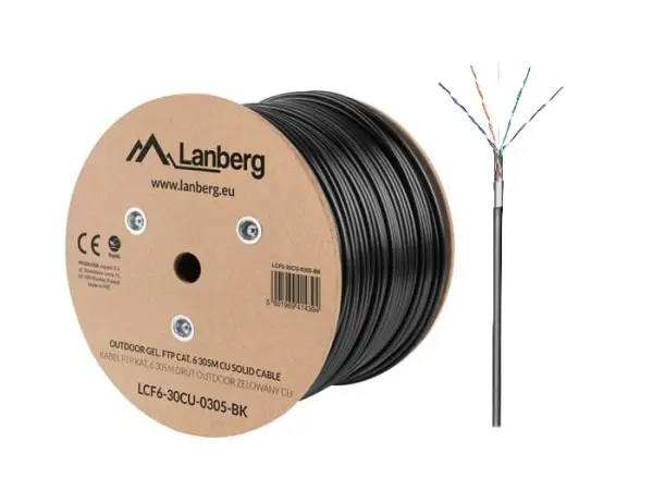 venkovni stineny sitovy kabel f/utp cat5e ,pe , drat, cerny, metraz