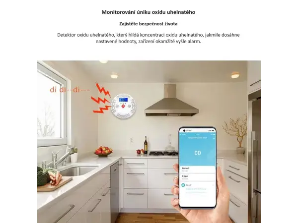 Tuya Smart Wifi Detektor CO oxidu uhelnat�ho s LCD displayem