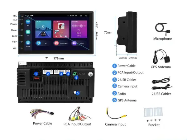 2din autoradio 7" a3017 2gb+32gb android 11 s carplay, android auto, gps wifi bt fm