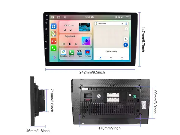 2din autoradio a3454 s 10,1" lcd, android 13, 4gb ram, 64gb uloziste, carplay, android auto, wifi, gps, bluetooth, fm rds