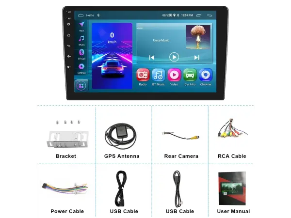 2DIN Autorádio A3195UP s Androidem 13, 9" dotykovým LCD, 2 GB RAM, 64 GB ROM, Carplay a Android Auto